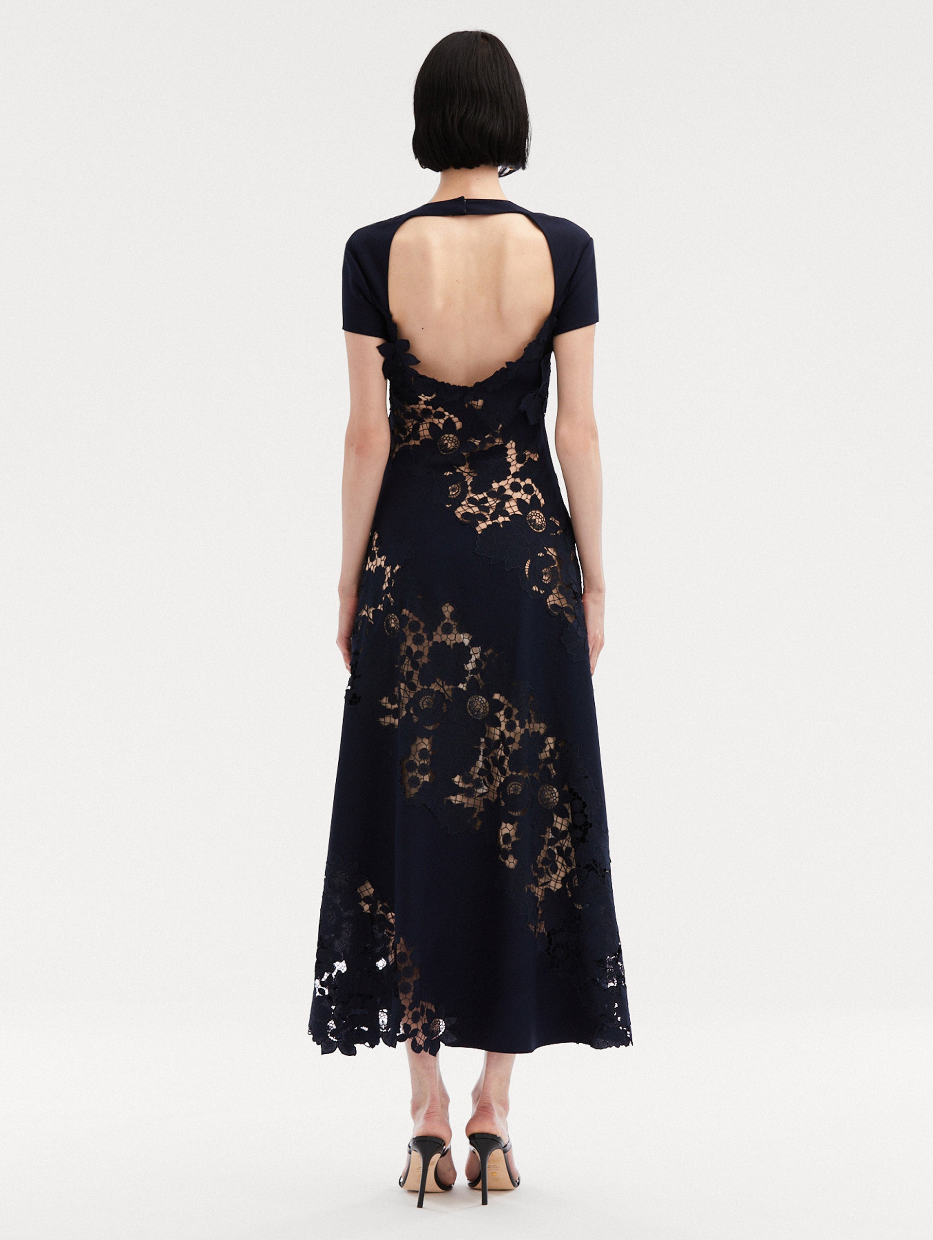 Mixed Botanical Guipure Inset Midi Dress Back View