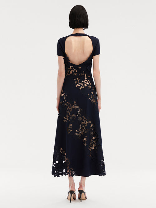 Mixed Botanical Guipure Inset Midi Dress Back View