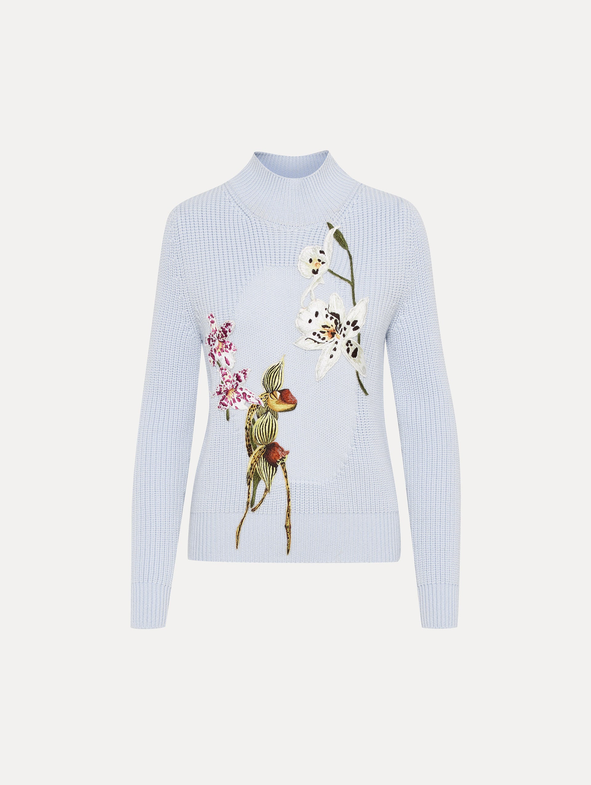 Light Blue Orchid Embroidered Portrait Pullover
Front View