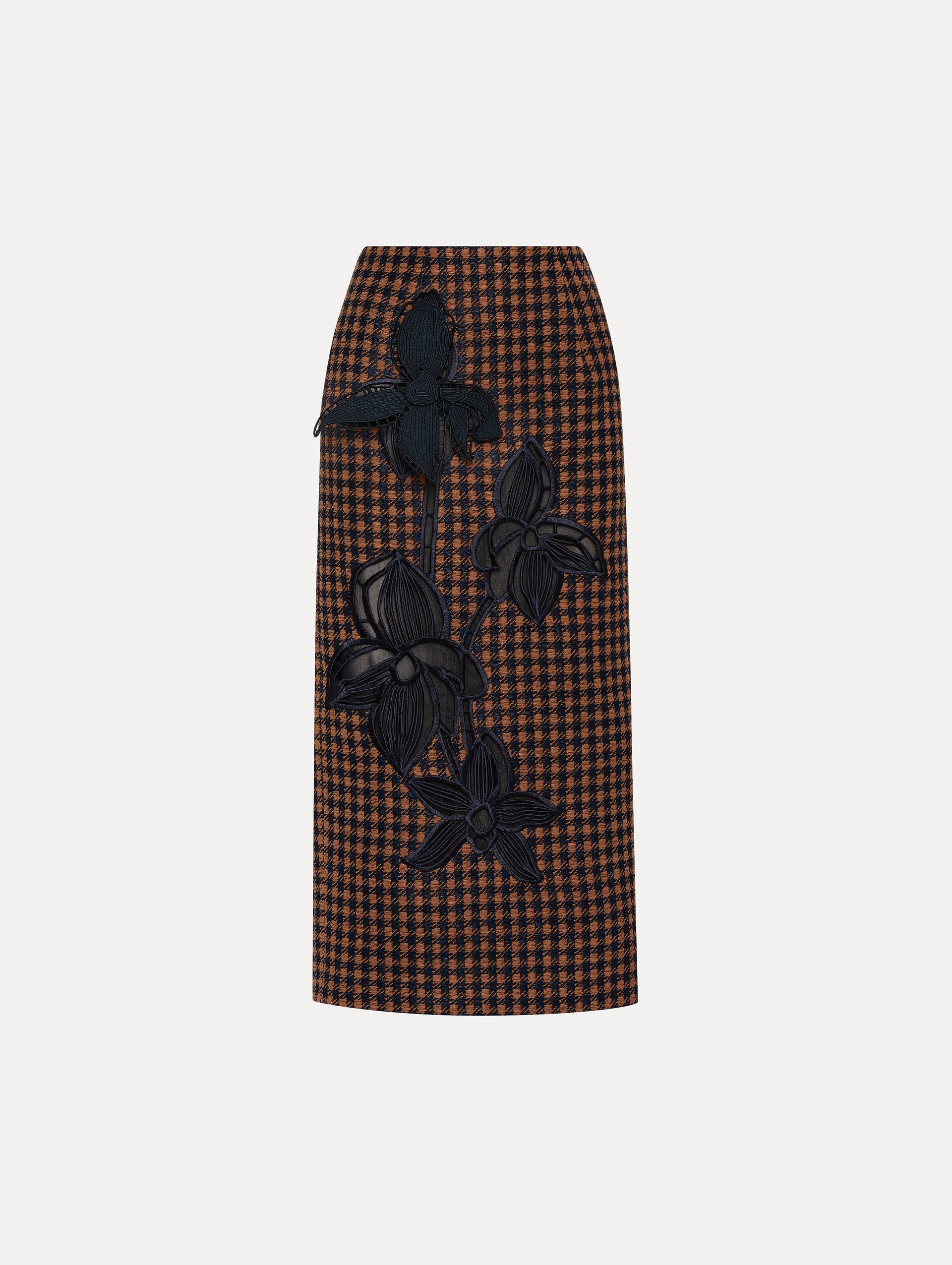 Check Tweed Orchid Embroidered Pencil Skirt Front View