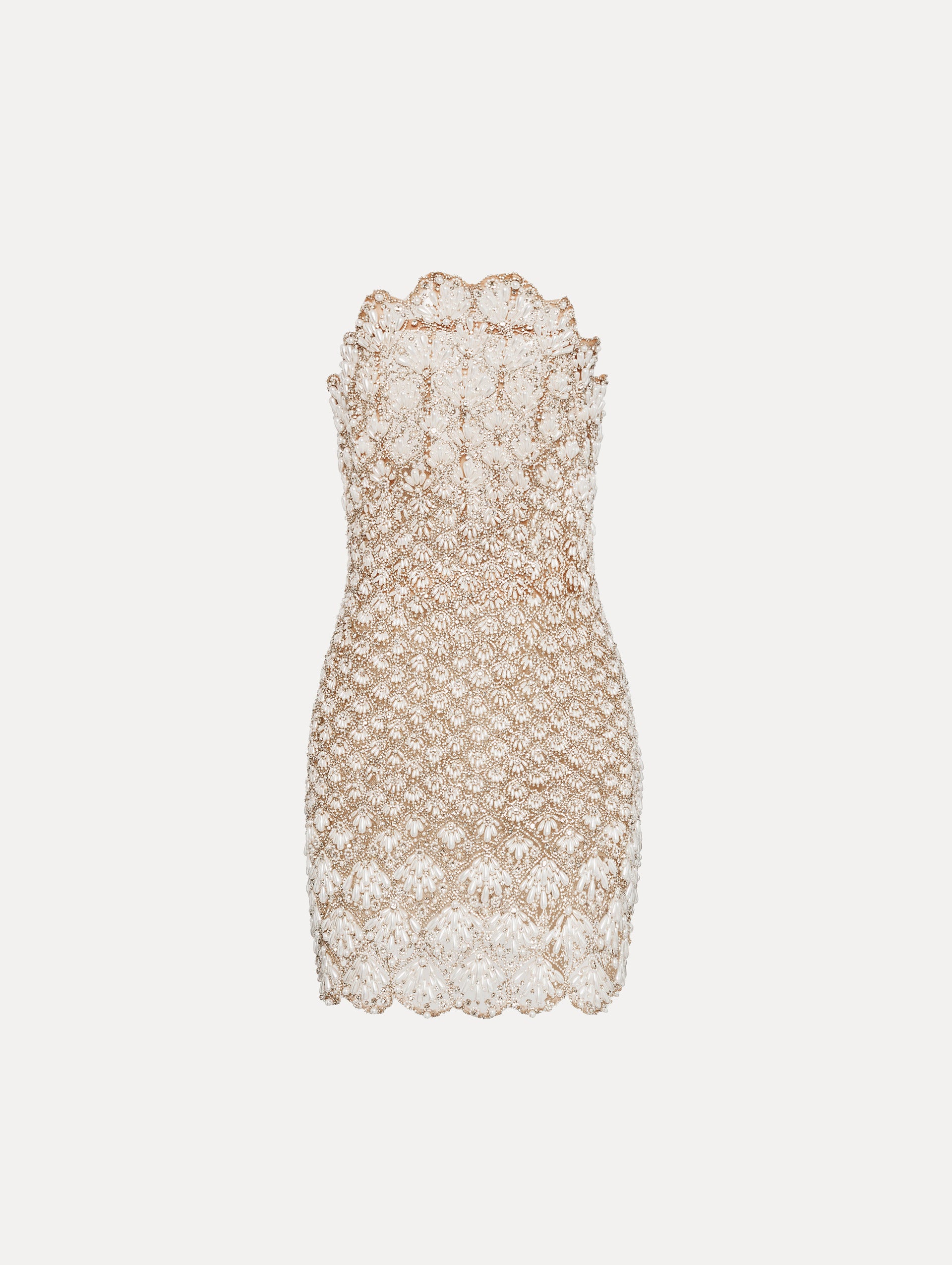 Pearl Embroidered Scallop Dress Front View