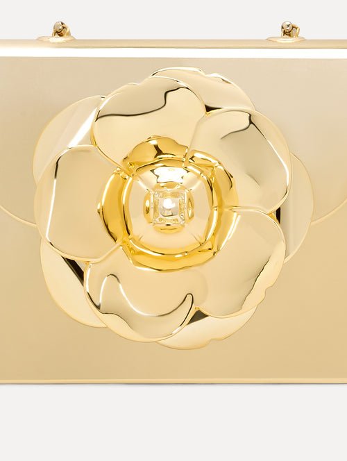 3D Printed Nano TRO Bag with mirror-like finish in Gold with three-dimensional Flower at the Clasp Zoom View