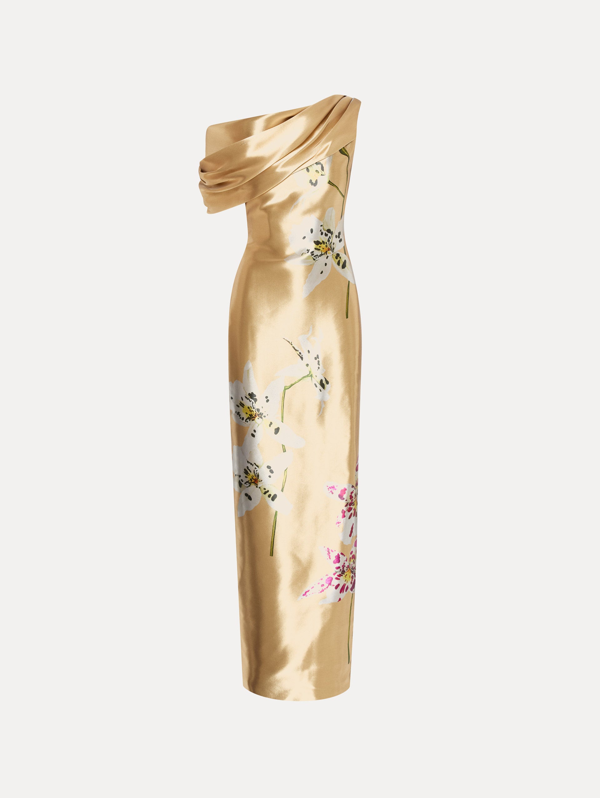 Orchid Gold Metal Organza Gown
Front View