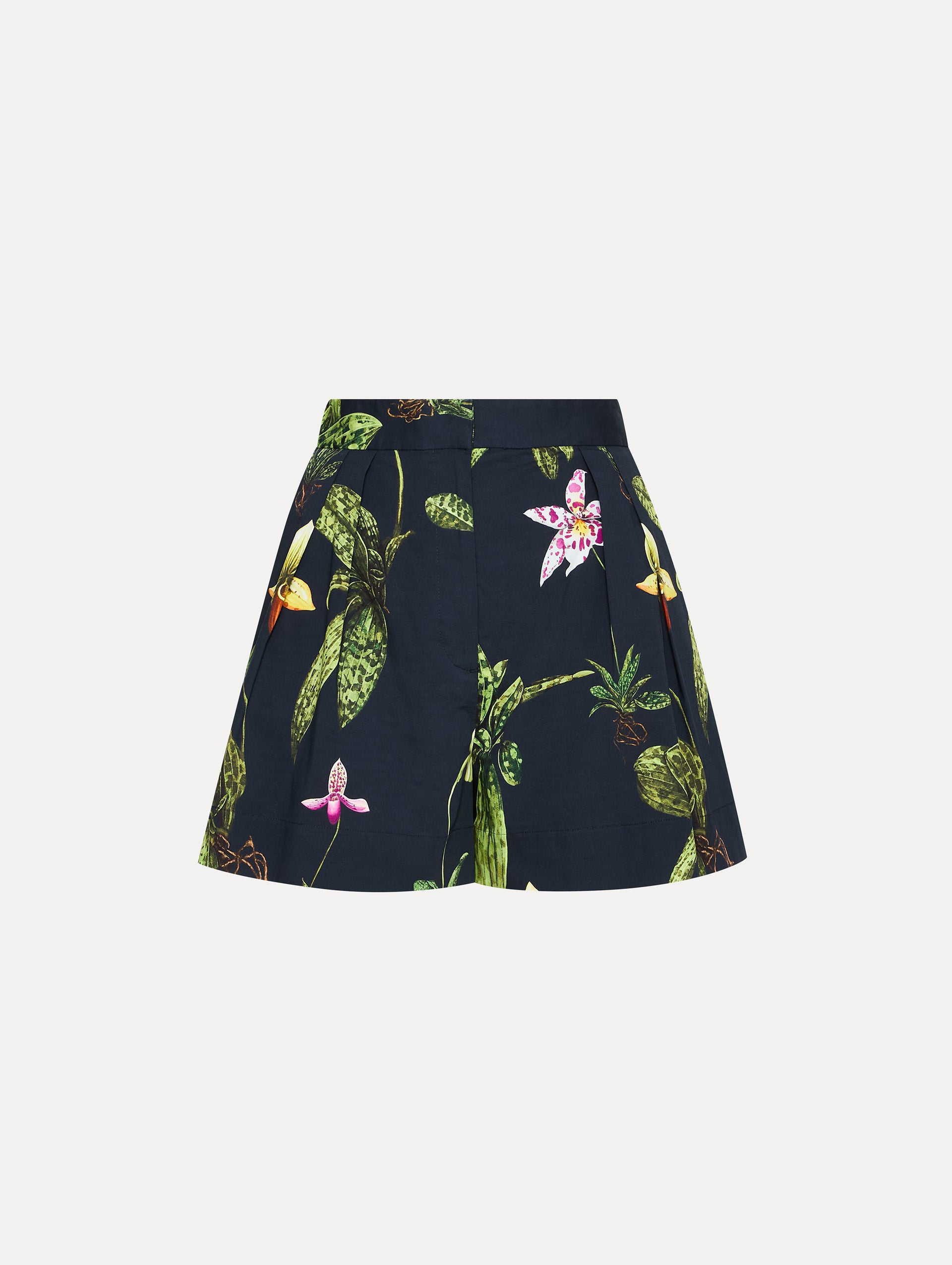 Navy Orchid Cotton Poplin Wide Leg Shorts Front View