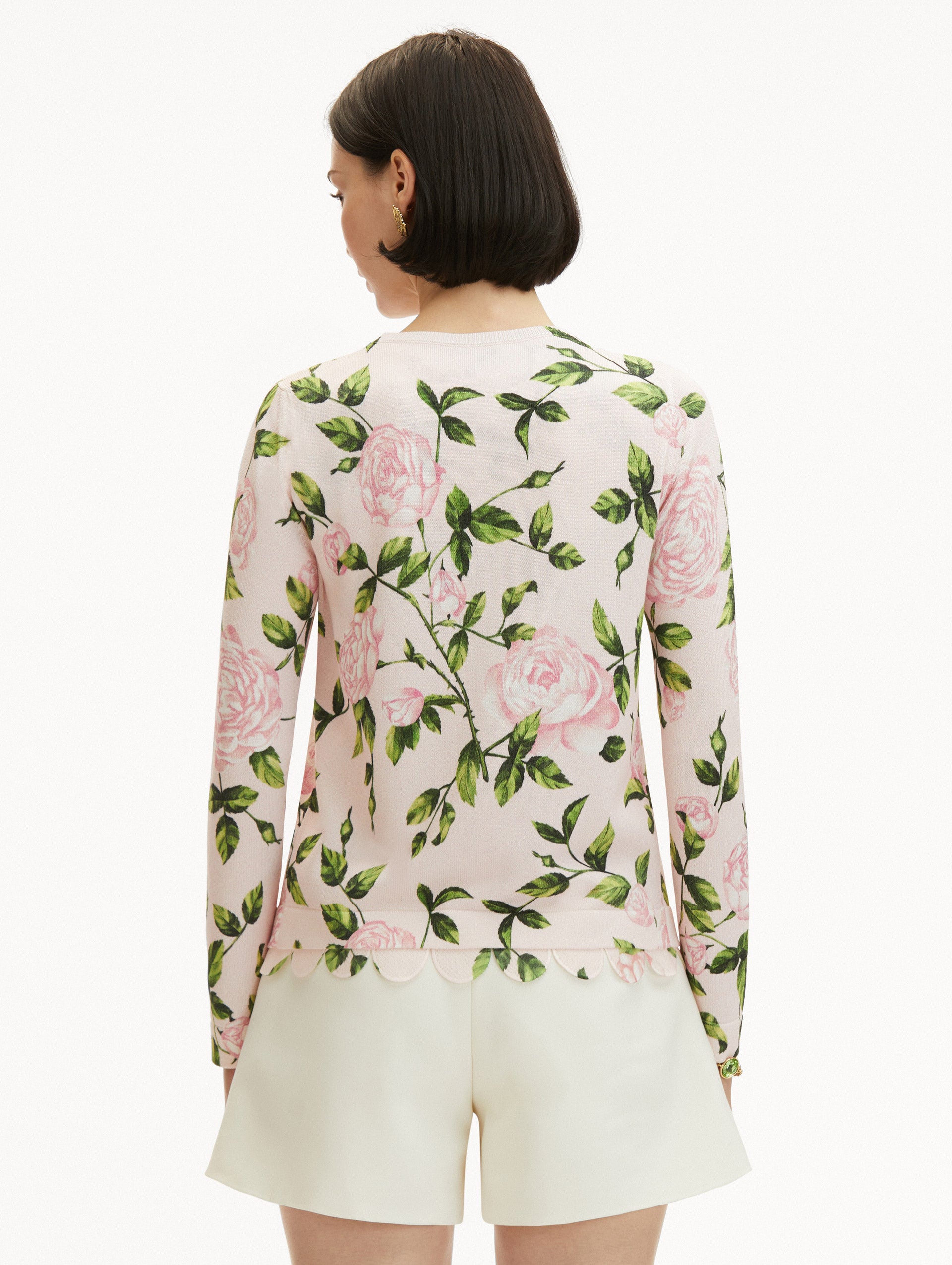 English Rose Printed Cardigan Back View