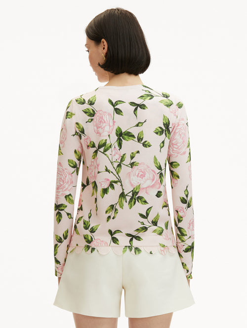 English Rose Printed Cardigan Back View