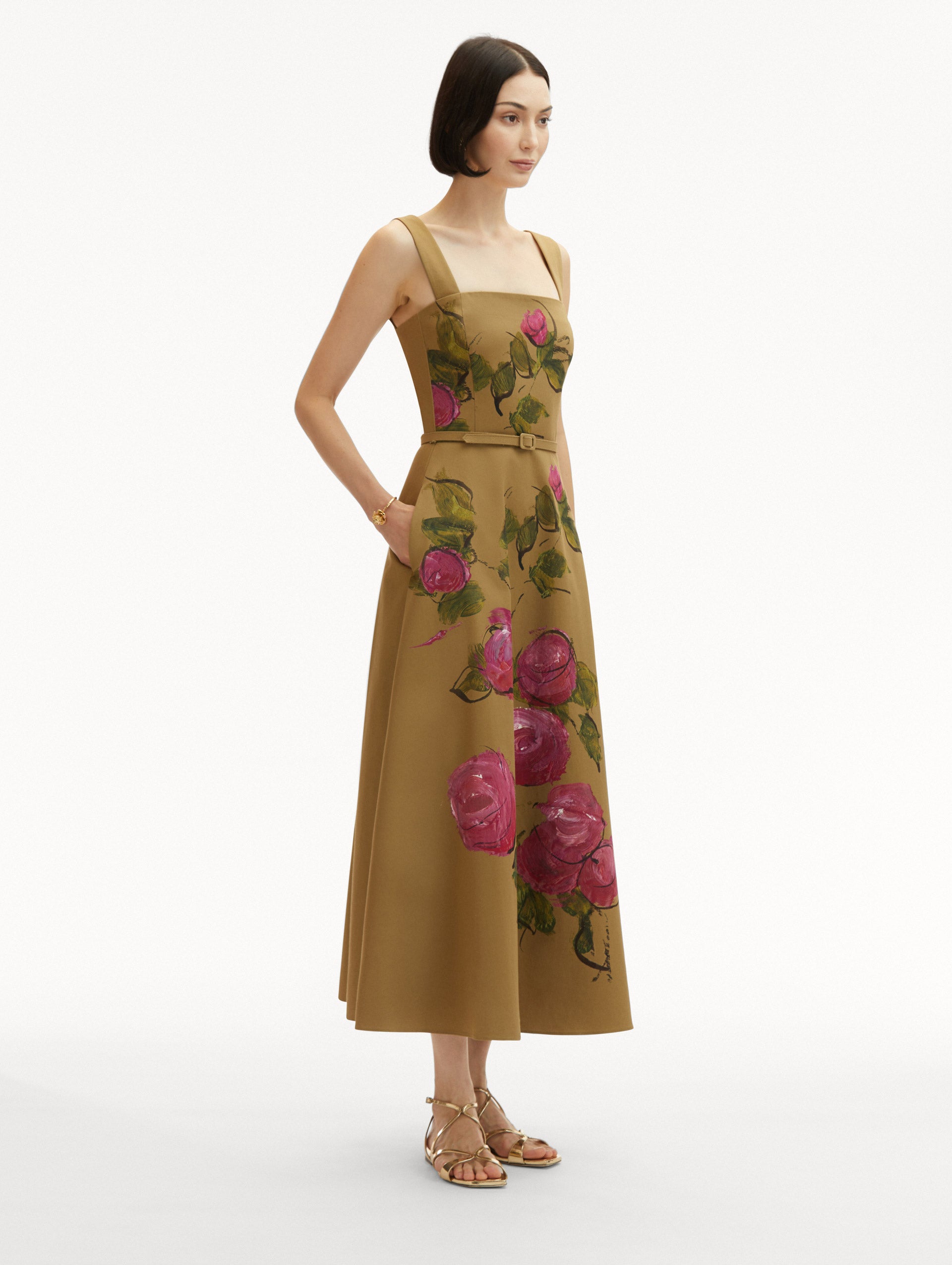 Painted Roses Cotton Twill Dress Side View