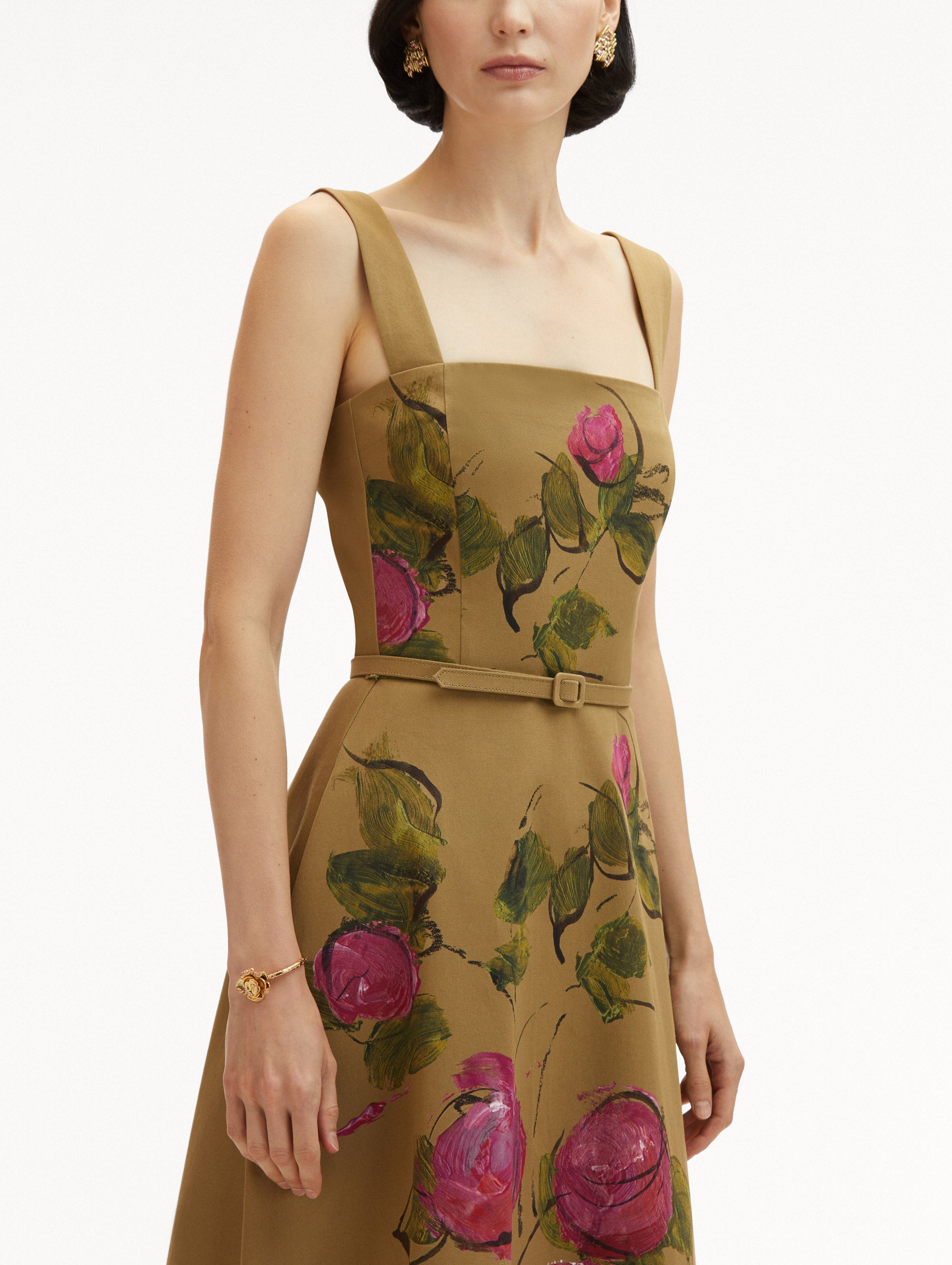 Painted Roses Cotton Twill Dress Zoom View