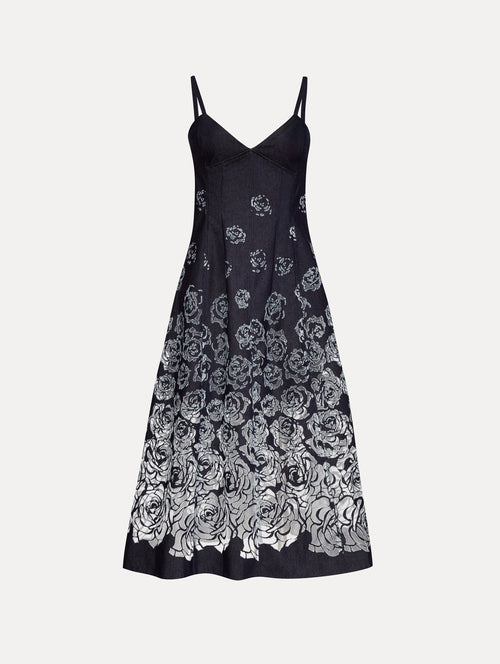 Rose Devoré Denim Sleeveless Dress Front View