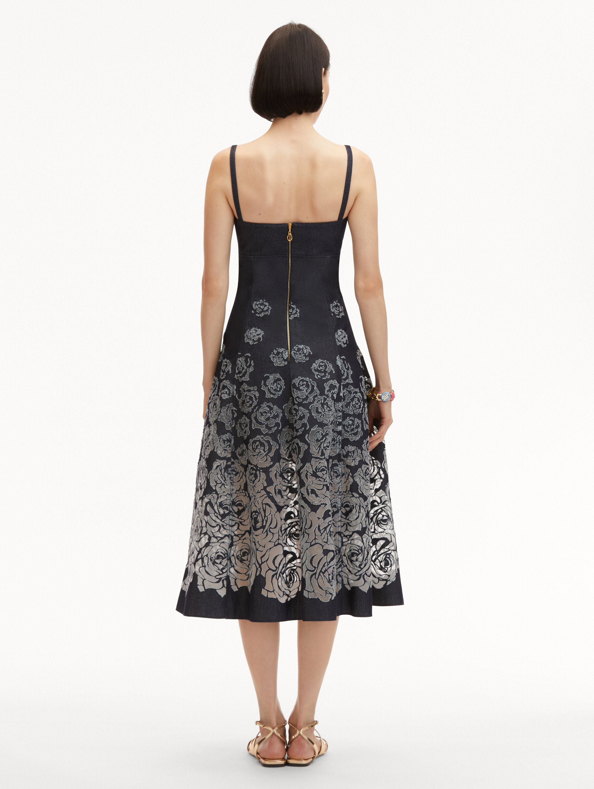 Rose Devoré Denim Sleeveless Dress Back View