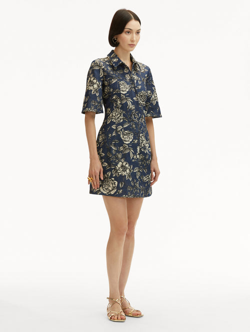 Rose Printed Denim Mini Dress Side View