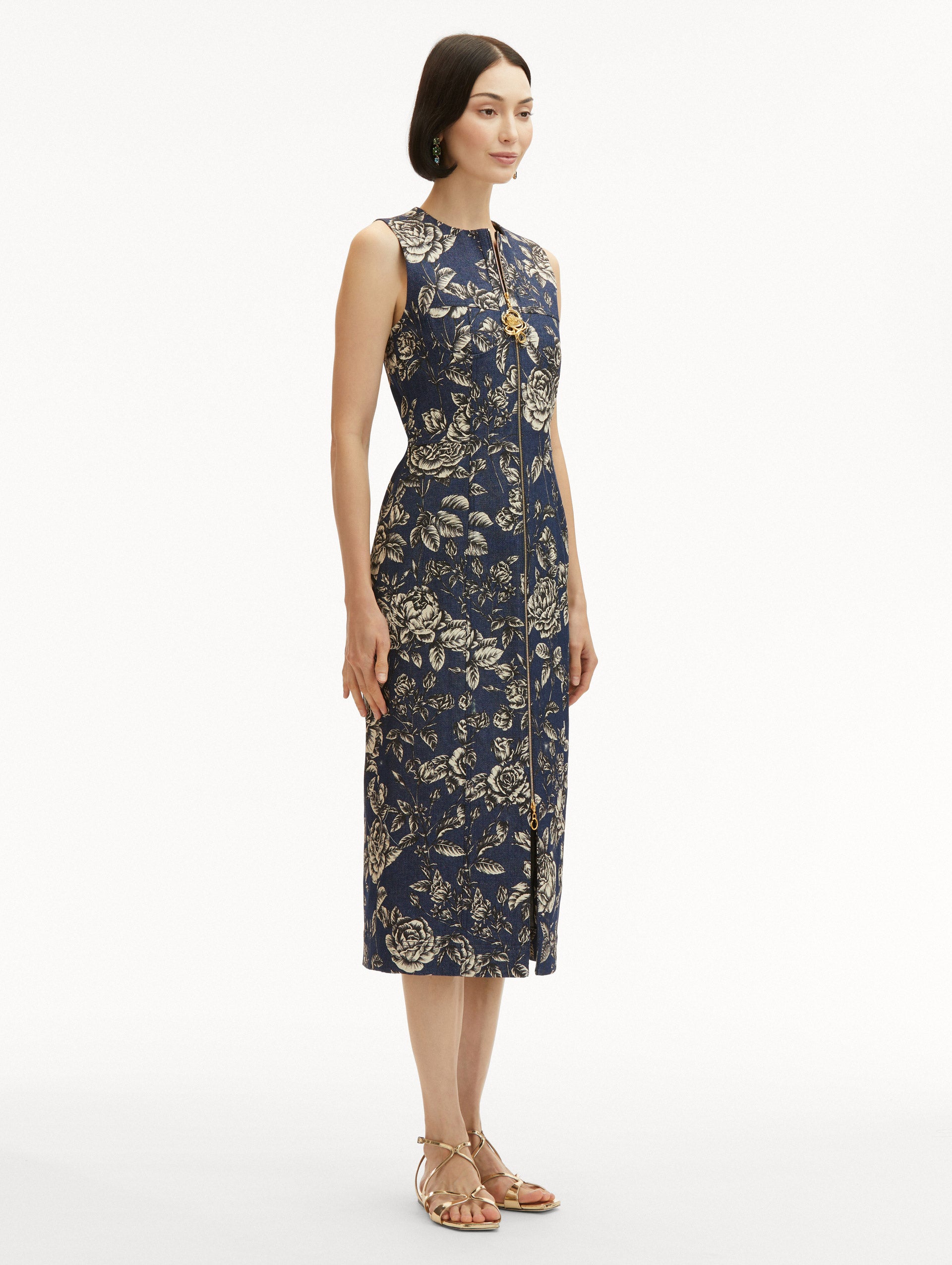 Rose Printed Denim Dress Side View