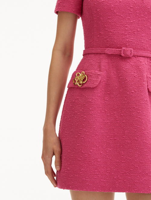 Abstract Rose Button Tweed Dress Zoom View