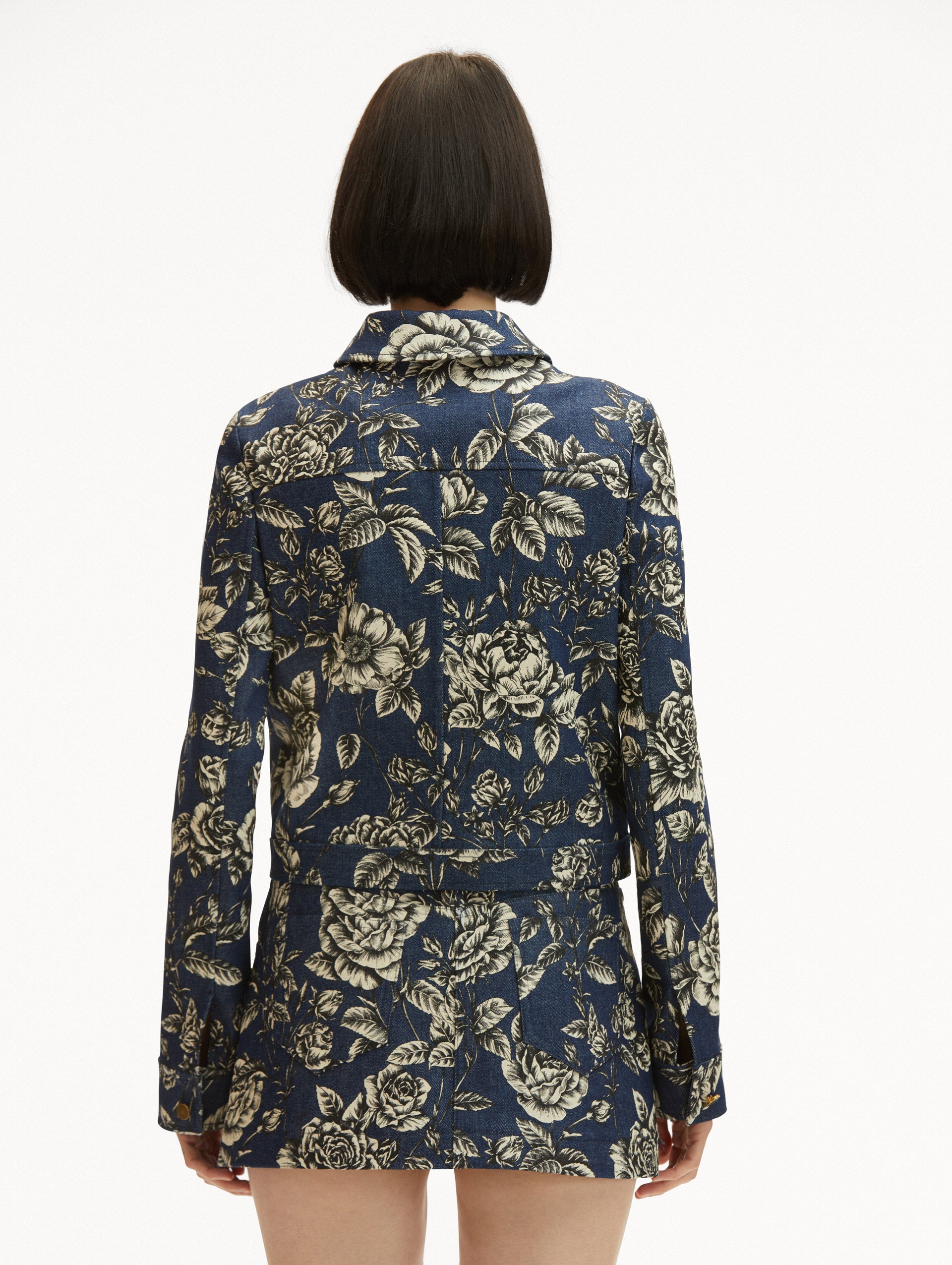 Rose Printed Denim Jacket Back View