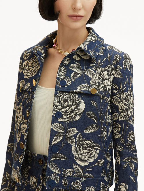 Rose Printed Denim Jacket Zoom View