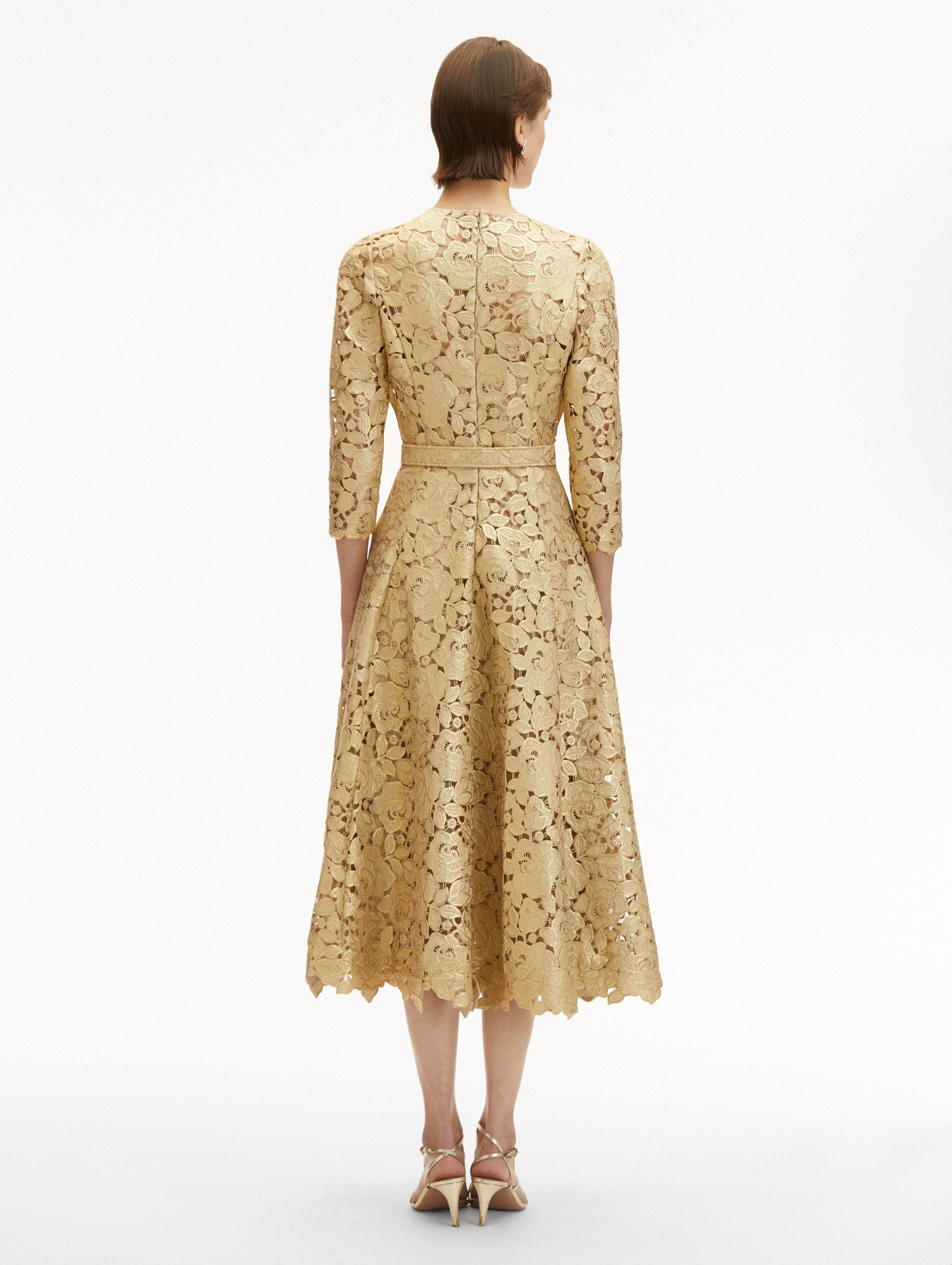 Gold Foil Rose Guipure Dress Back View