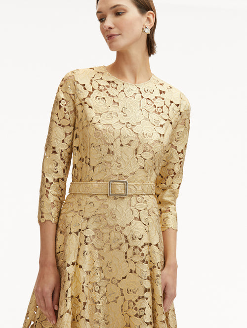 Gold Foil Rose Guipure Dress Zoom View