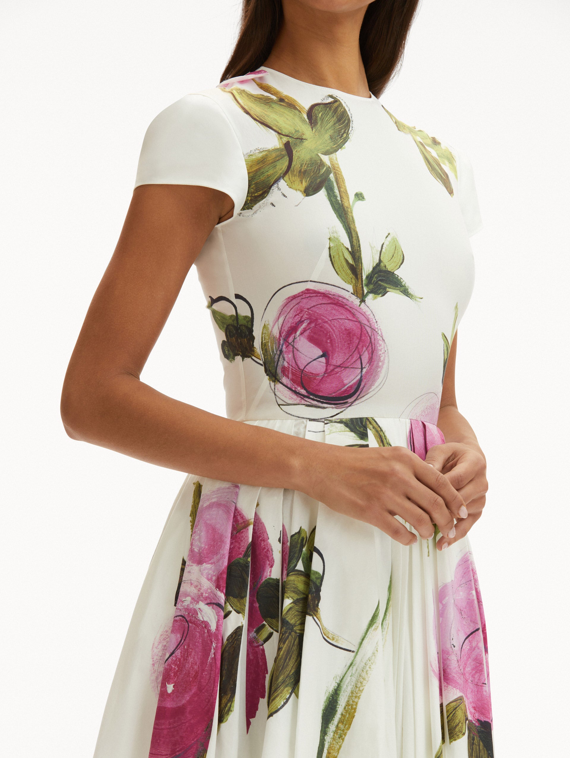 Painted Roses Cotton Poplin Dress Zoom View