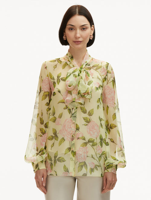 English Rose Silk Chiffon Blouse Front View