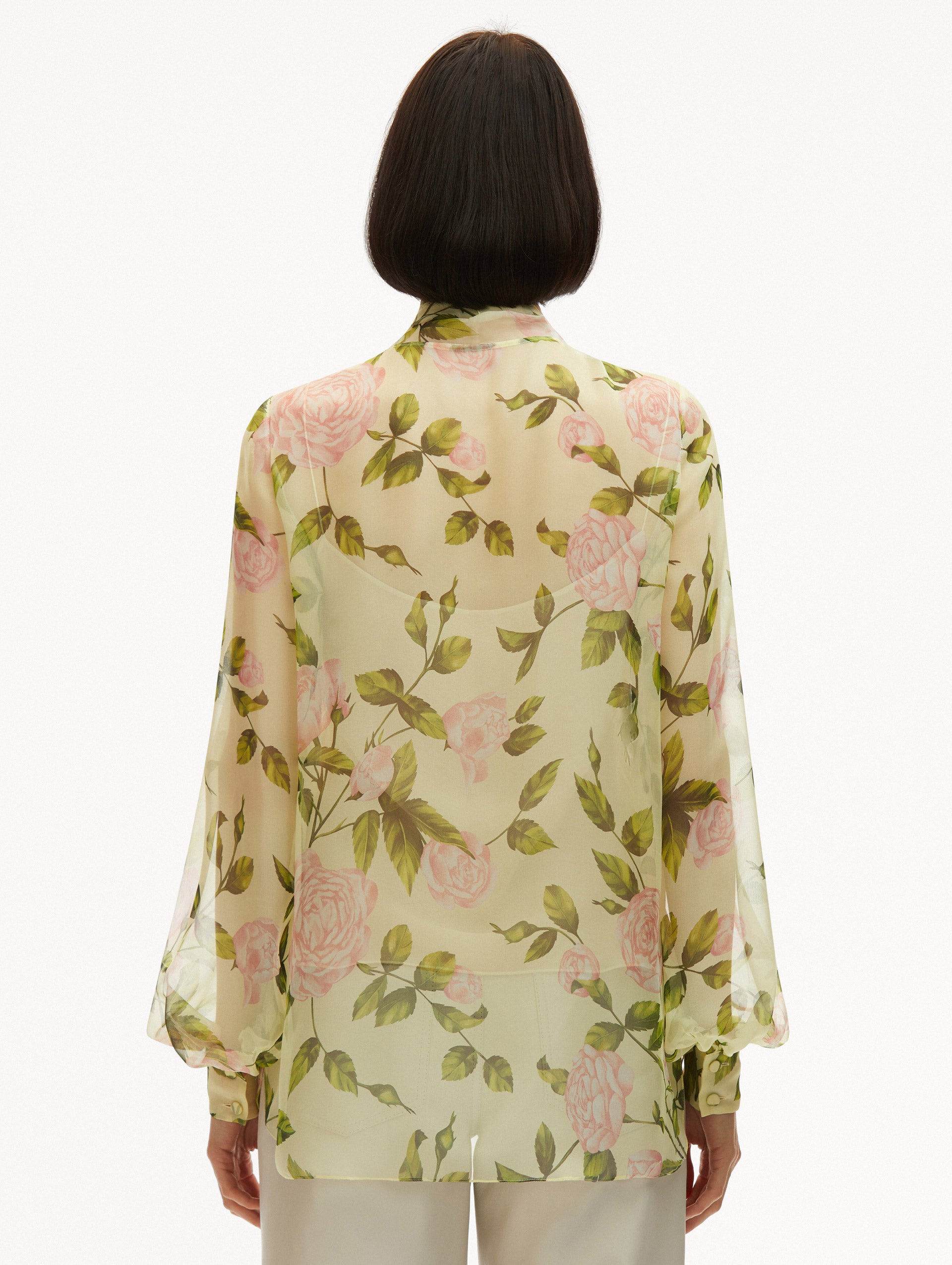 English Rose Silk Chiffon Blouse Back View