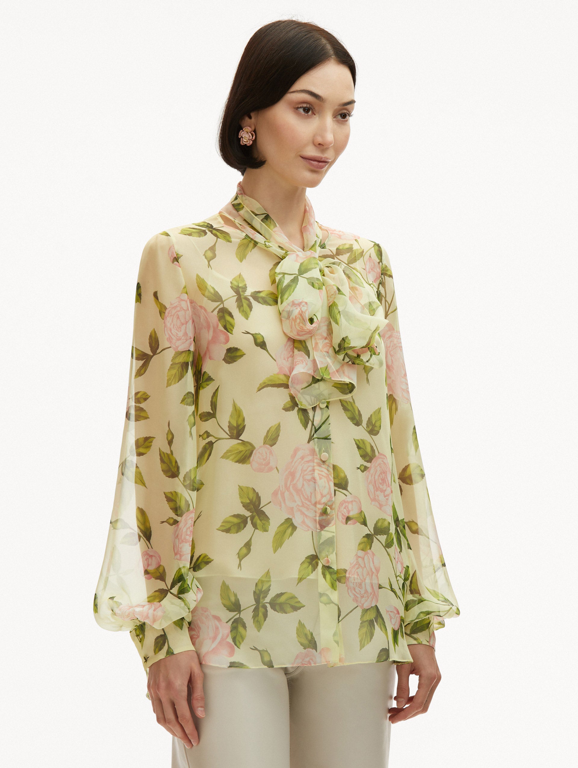 English Rose Silk Chiffon Blouse Side View