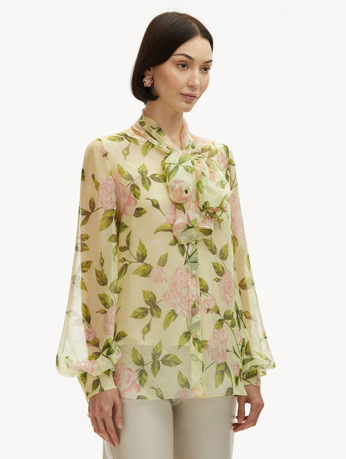 English Rose Silk Chiffon Blouse Side View