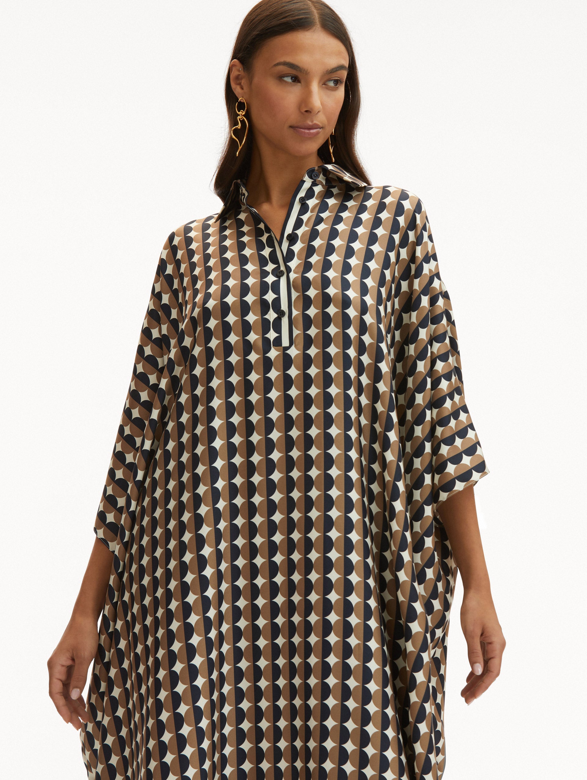 Geometric Circle Silk Twill Caftan Zoom View