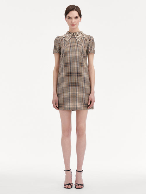 Peony Guipure Collar Plaid Shift Dress Front View