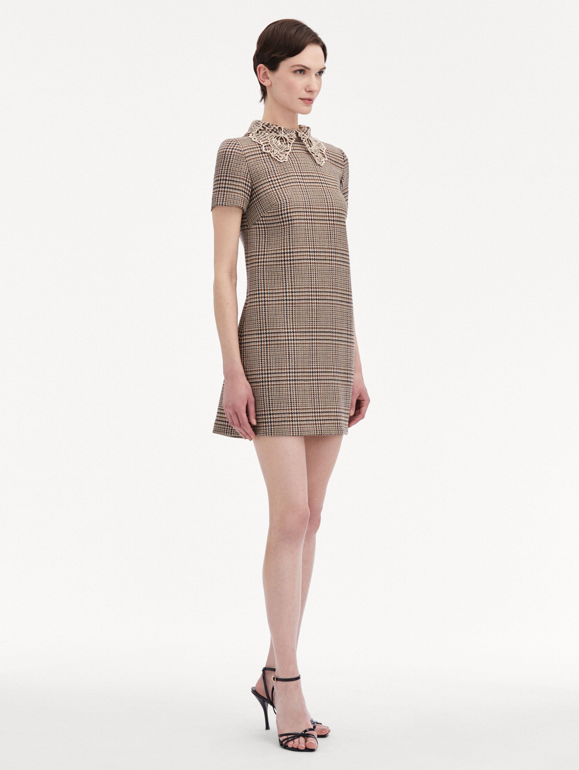 Peony Guipure Collar Plaid Shift Dress Side View