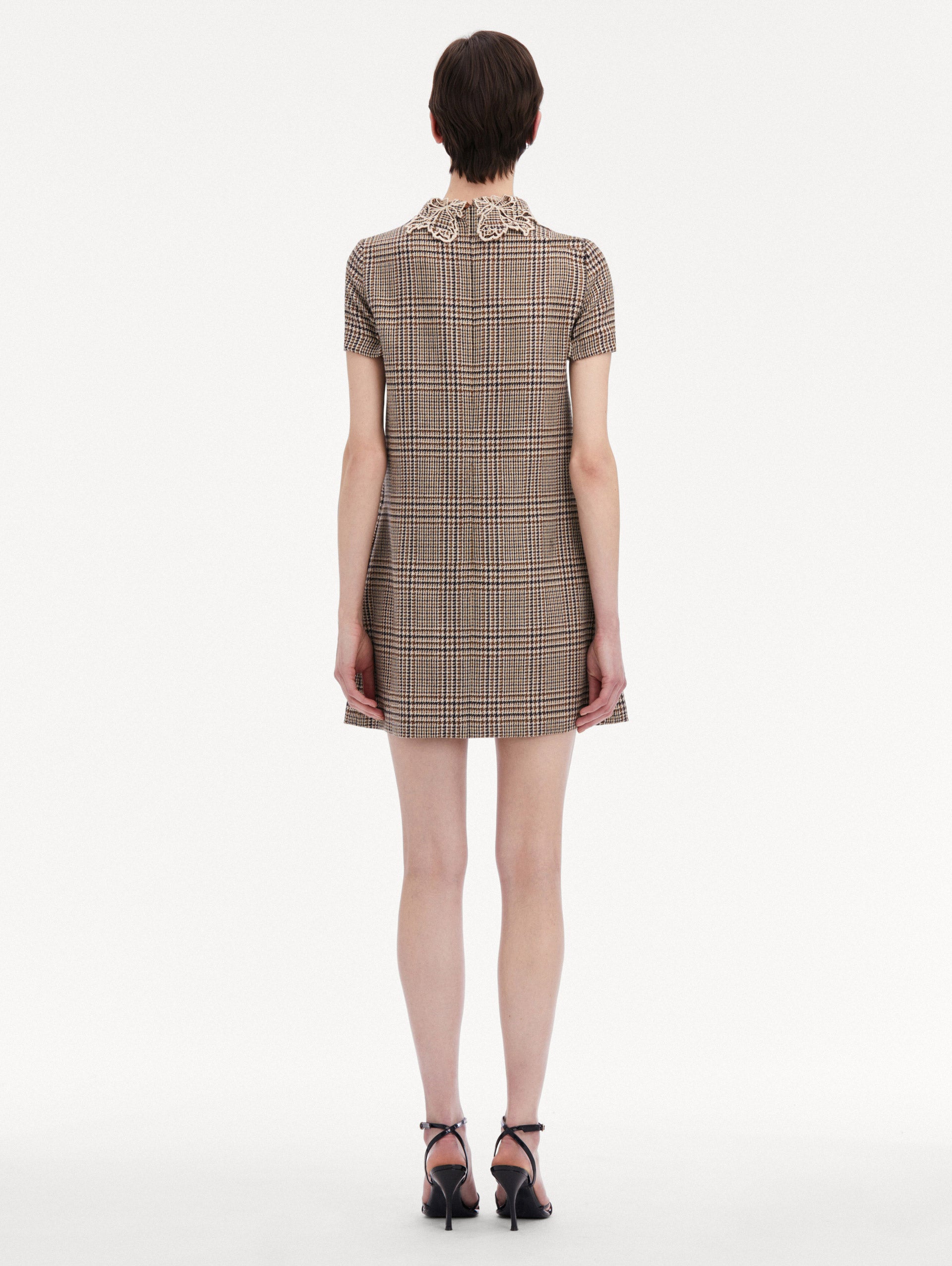 Peony Guipure Collar Plaid Shift Dress Back View