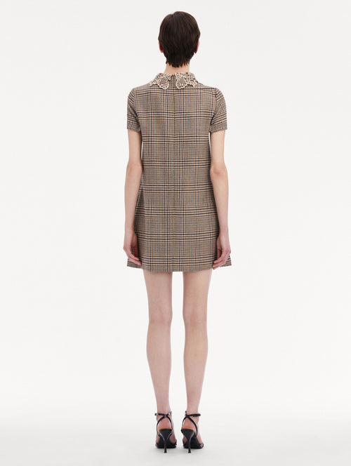 Peony Guipure Collar Plaid Shift Dress Back View