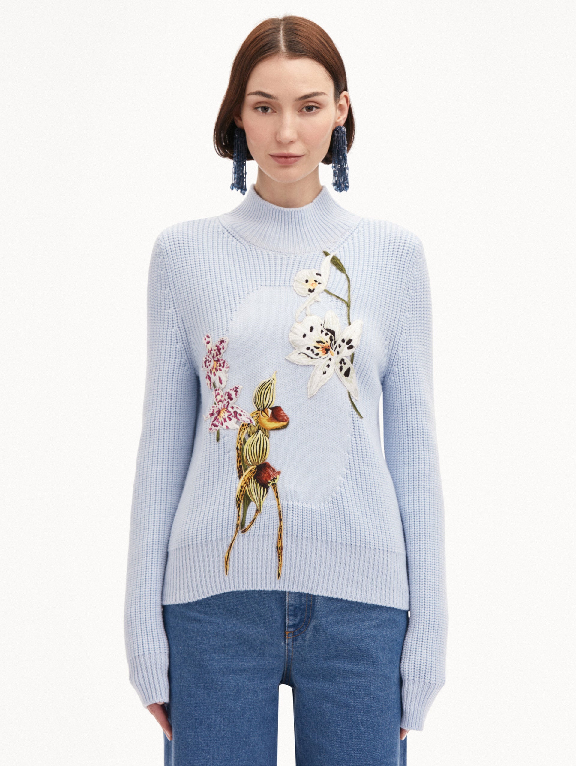 Orchid Embroidered Portrait Pullover
Front View