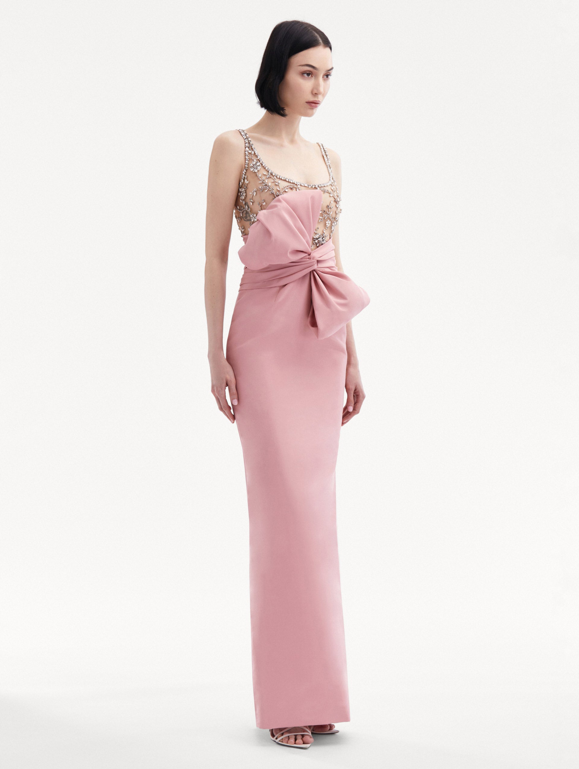 Crystal Embroidered Faille Gown Side View