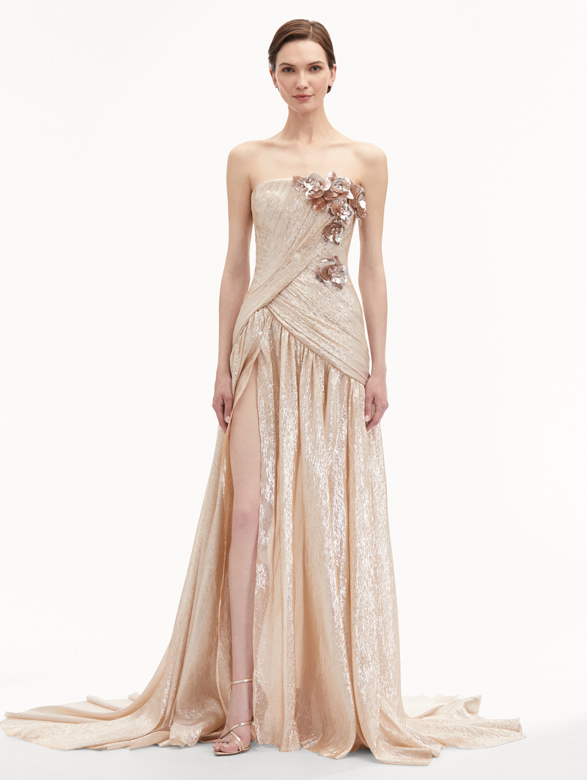 Orchid Embroidered Silk Chiffon Gown Front View