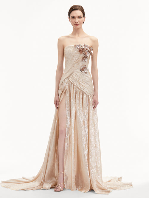 Orchid Embroidered Silk Chiffon Gown Front View