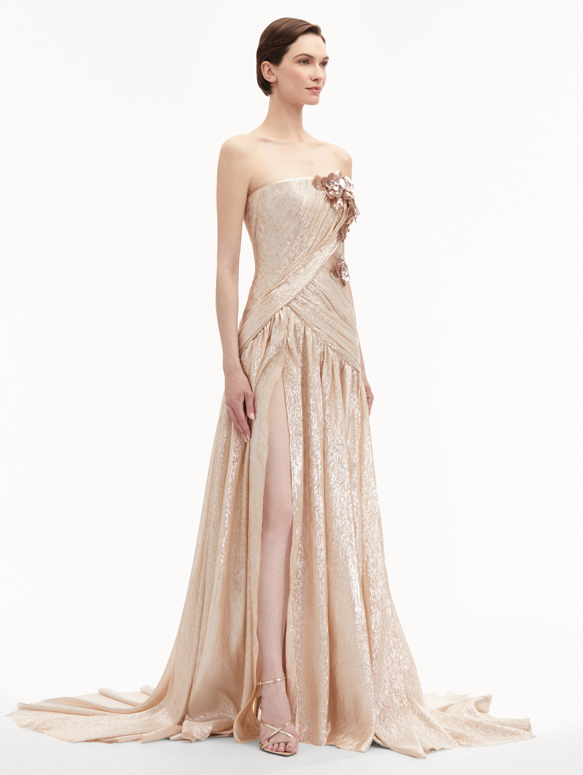 Orchid Embroidered Silk Chiffon Gown Side View