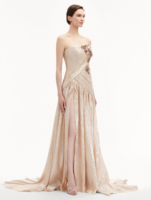 Orchid Embroidered Silk Chiffon Gown Side View