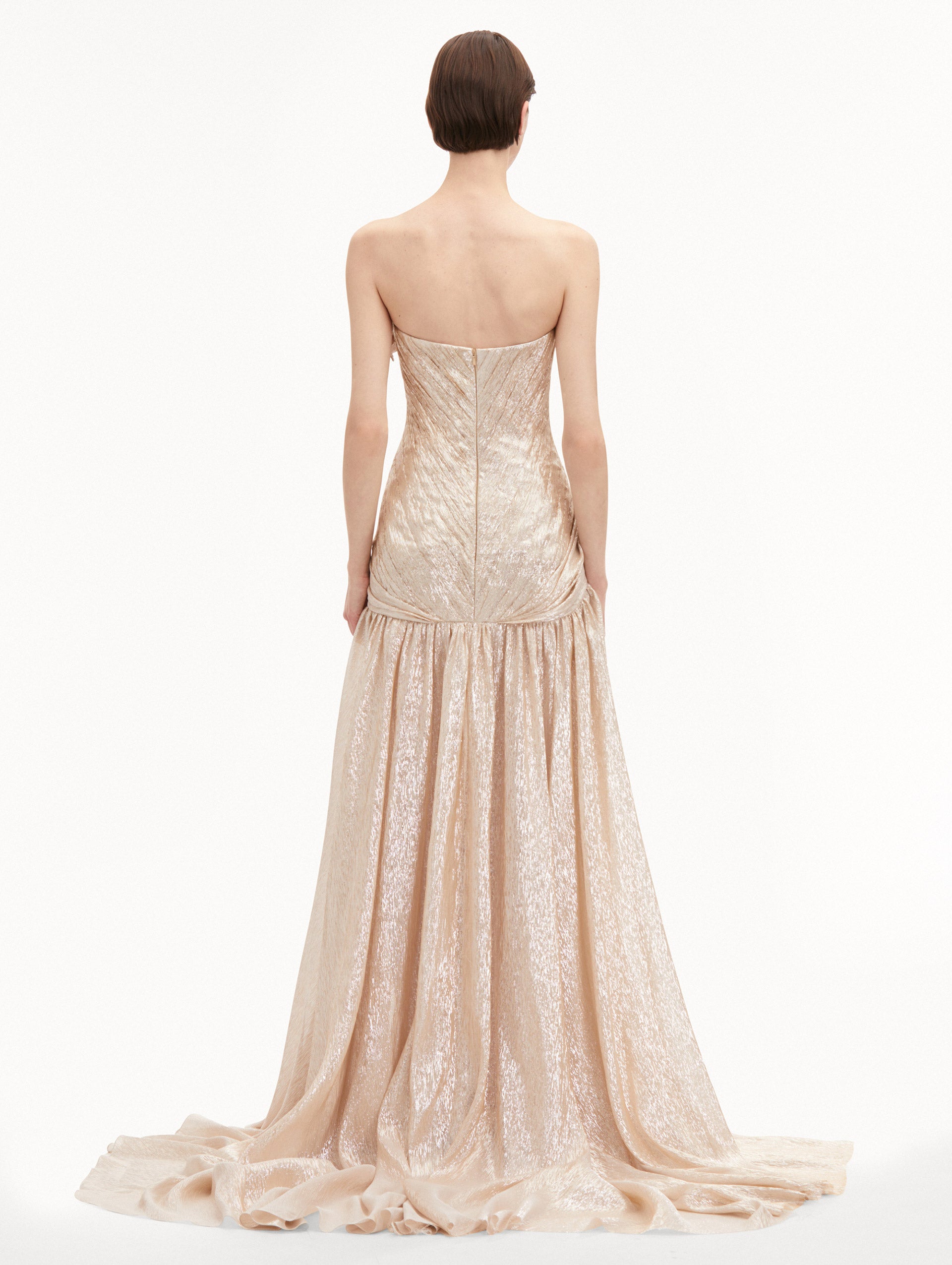 Orchid Embroidered Silk Chiffon Gown Back View