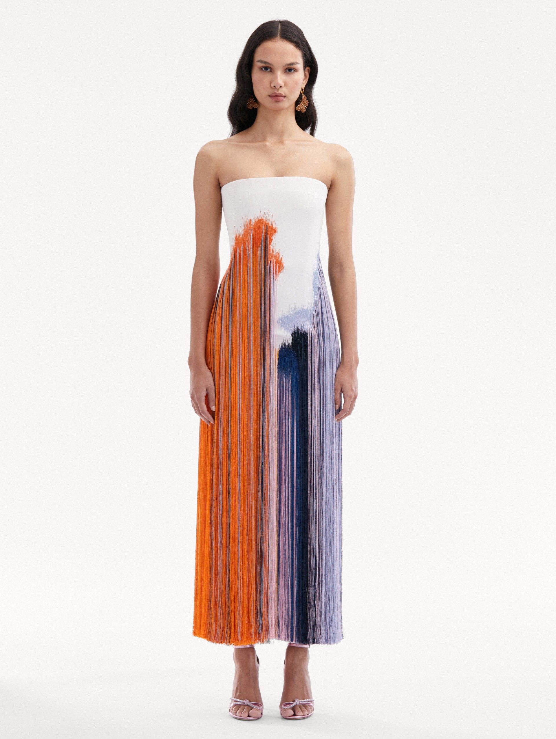 Abstract Brushstroke Fringe Cocktail Dress Front View