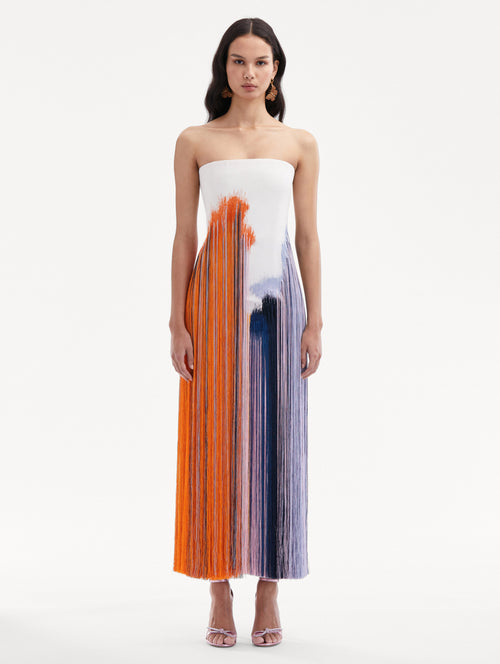 Abstract Brushstroke Fringe Cocktail Dress Front View