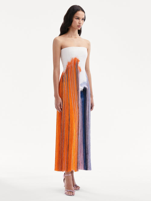 Abstract Brushstroke Fringe Cocktail Dress Side View