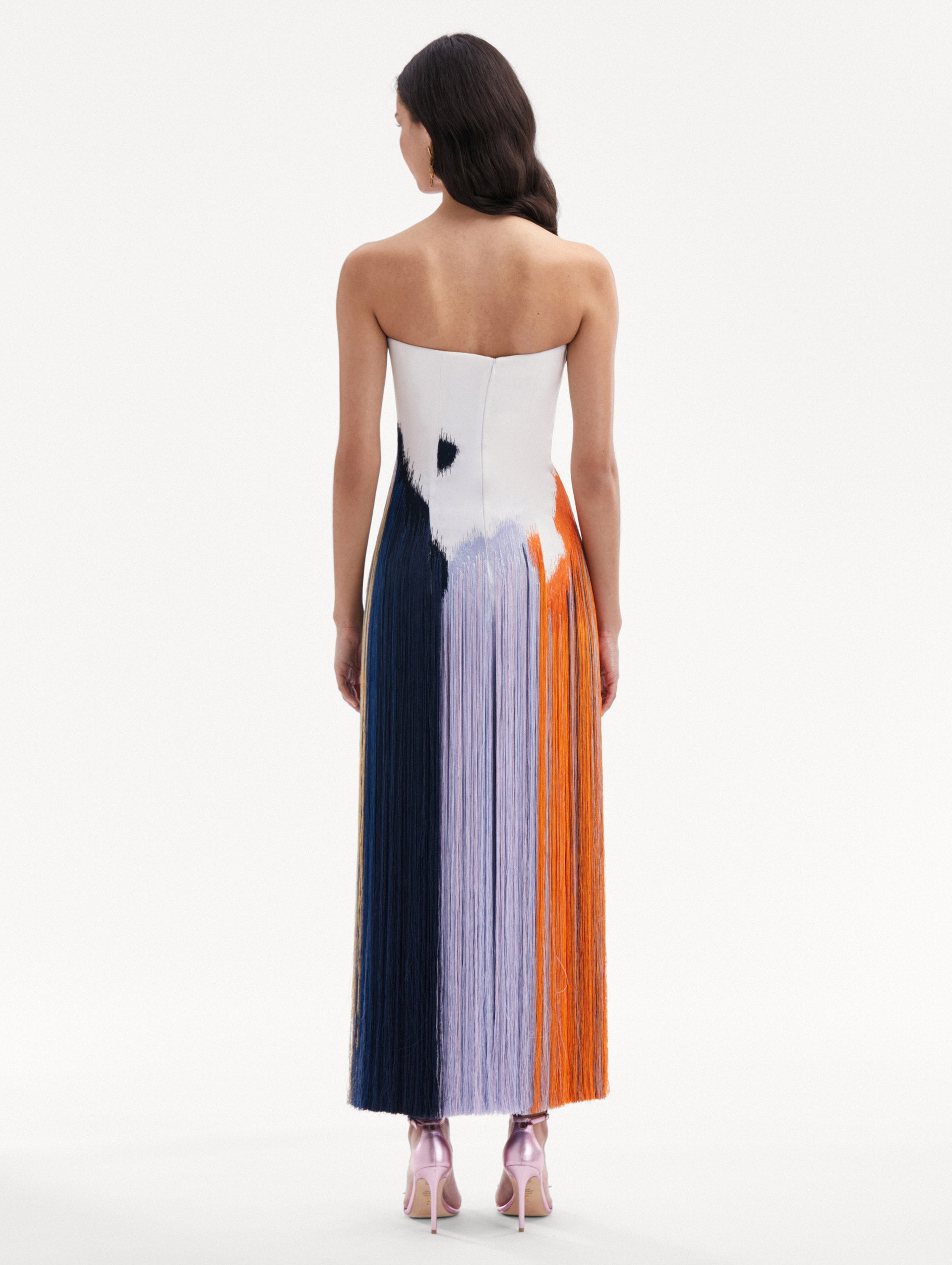 Abstract Brushstroke Fringe Cocktail Dress Back View