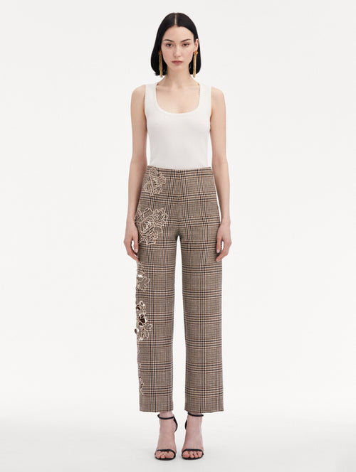 Peony Guipure Applique Plaid Pant Front View