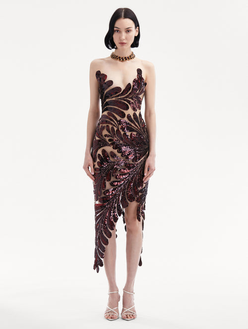 Fern Sequin Embroidered Dress Front View