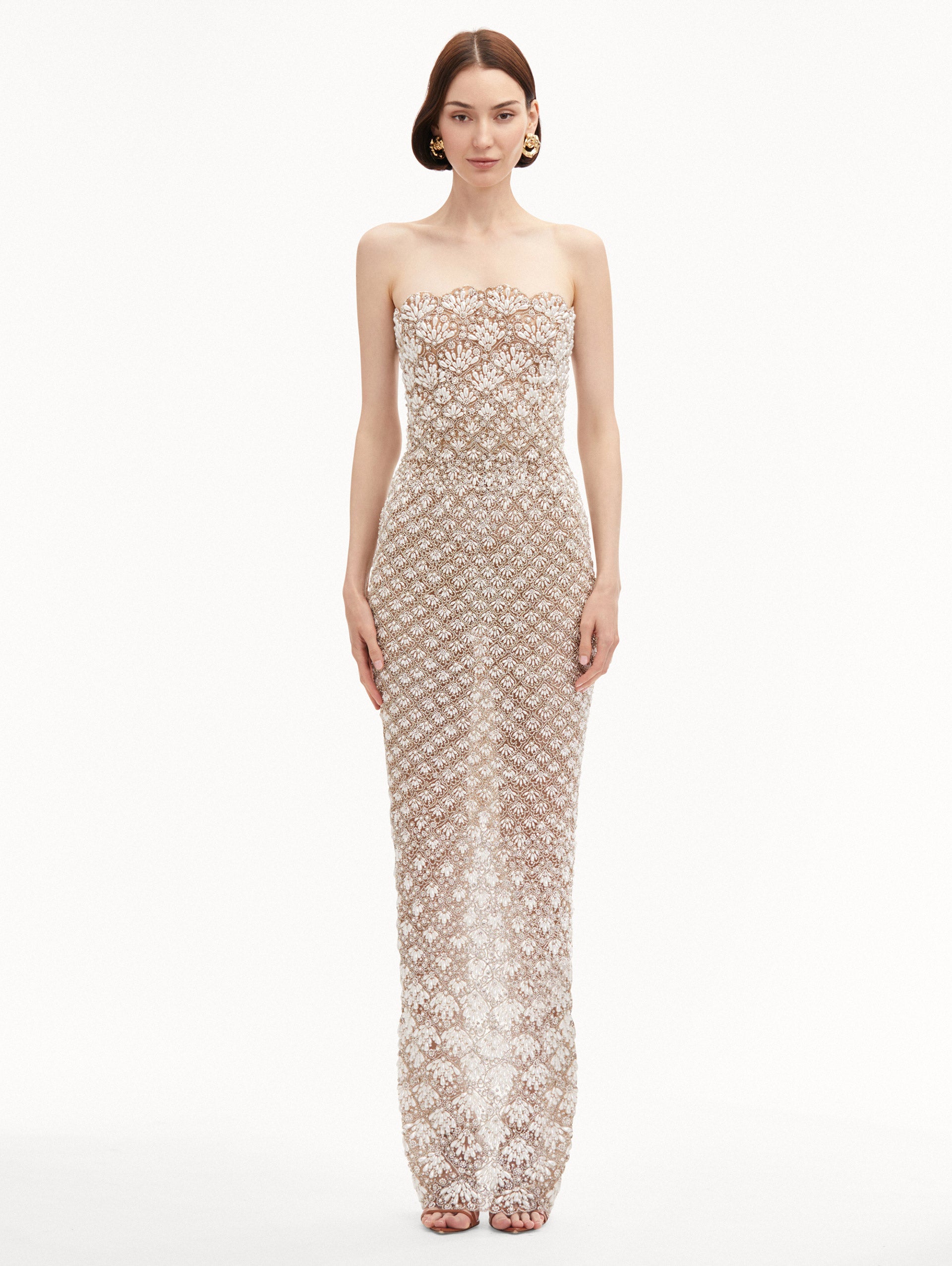 Pearl Embroidered Scallop Gown
Front View