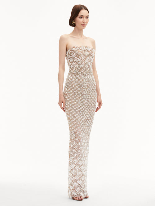 Pearl Embroidered Scallop Gown
Side View