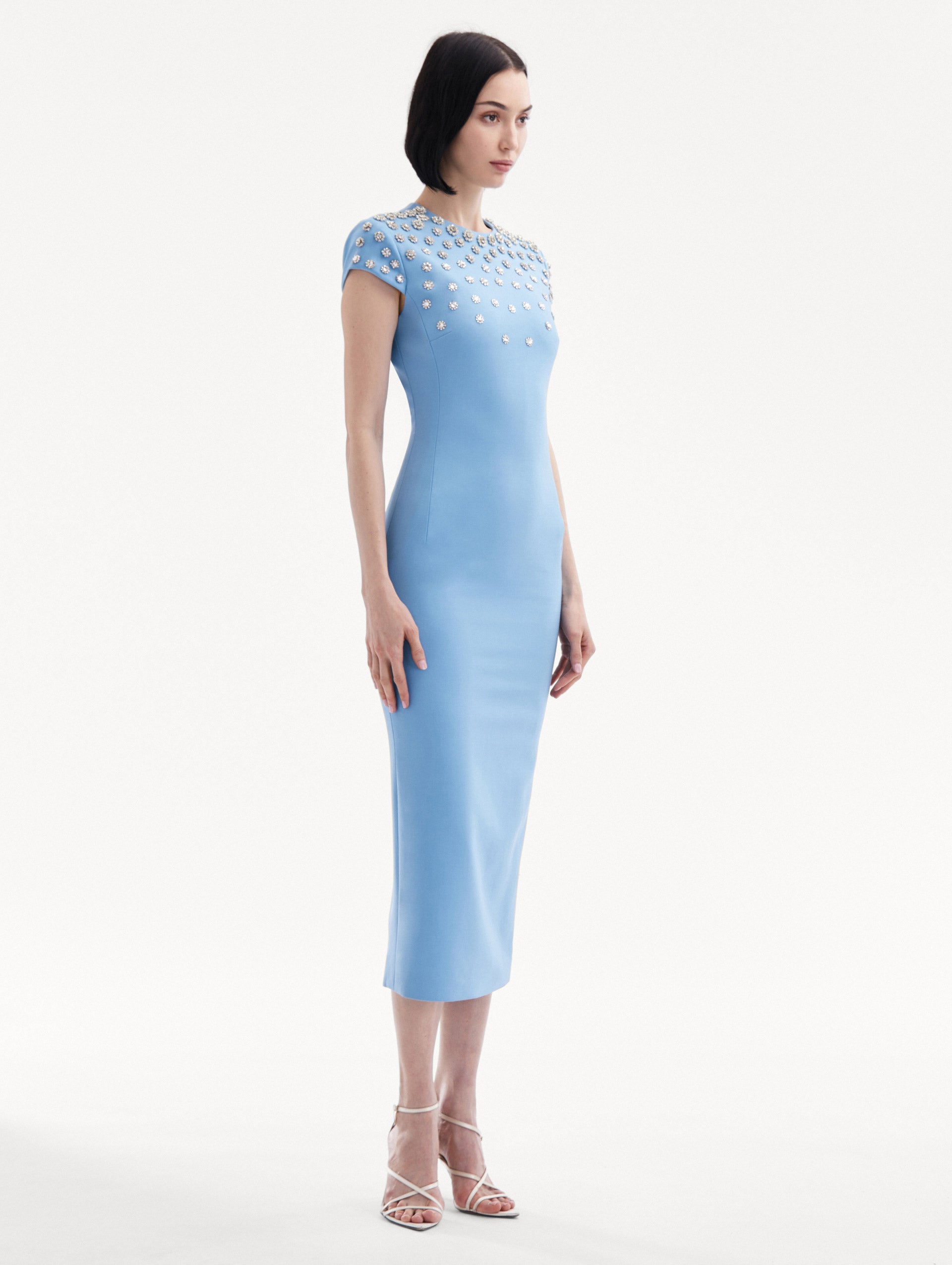 Crystal Embroidered Cap Sleeve Dress Side View