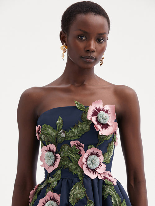 Hibiscus Embroidered Cocktail Dress Zoom View