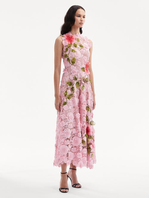 Hibiscus Embroidered Guipure Dress Side View