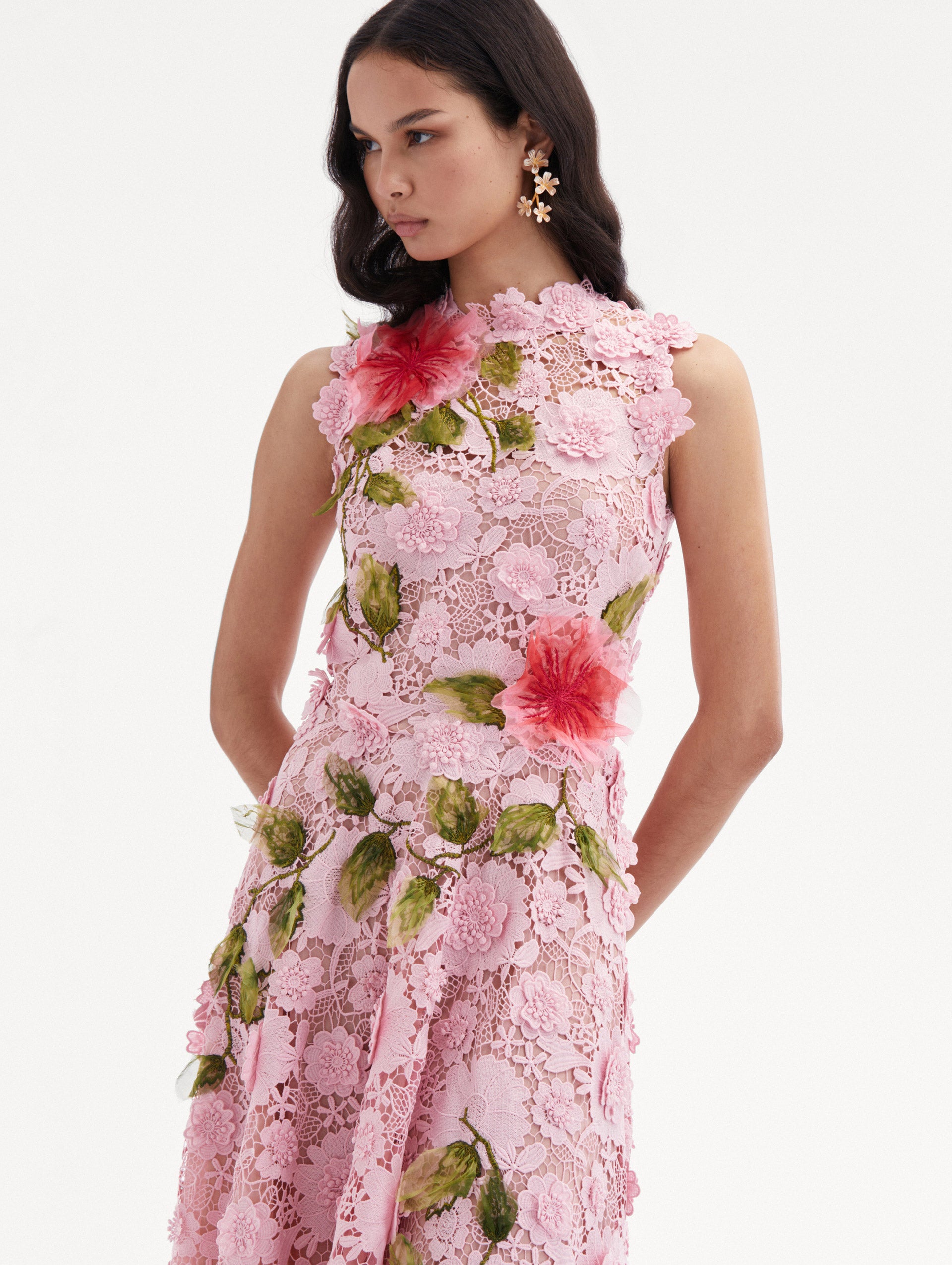 Hibiscus Embroidered Guipure Dress Zoom View